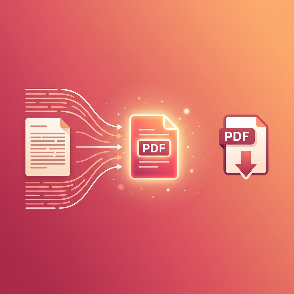 Convert text to PDF online — illustration of text flowing into a PDF document